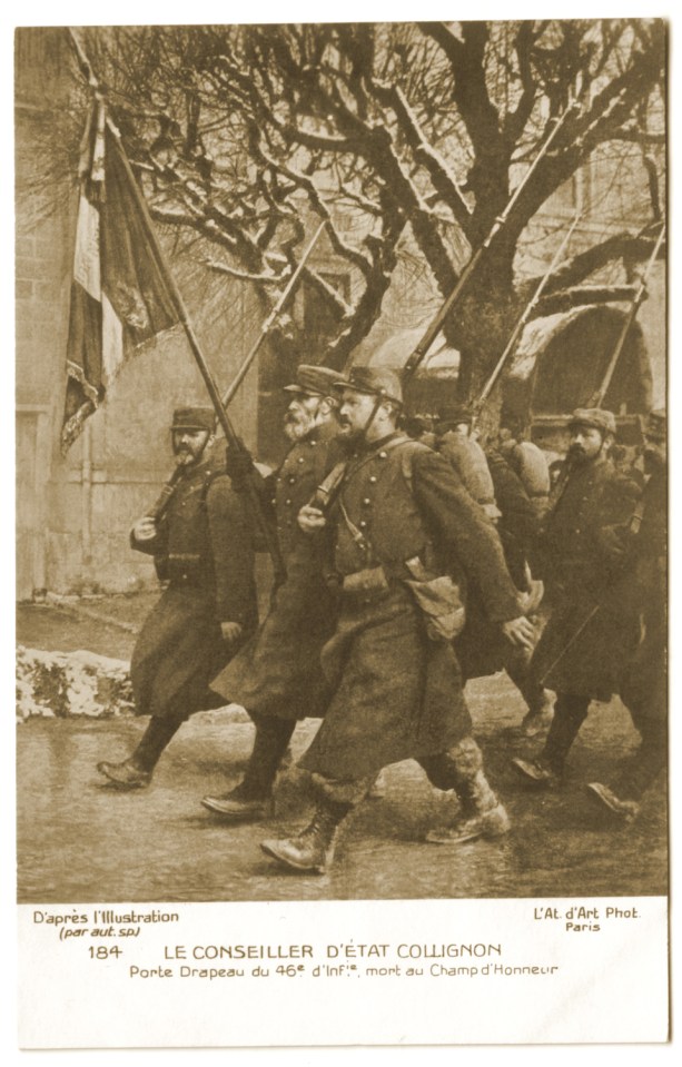 Collignon portant le drapeau du 46ème R.I.