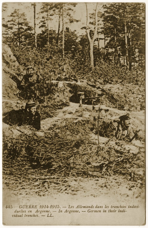 Les allemands dans les tranchées individuelles en Argonne